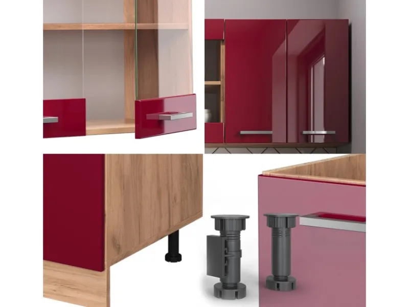 Online Vicco R-Line Singleküche Bordeaux Hochglanz/Goldkraft Eiche 140 cm AP Anthrazit ohne E-Geräte Single-Küchen