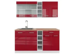 Single-Küchen<Vicco R-Line Singleküche Bordeaux Hochglanz/Weiß 160 cm AP Eiche ohne E-Geräte Brilliant Bordeaux