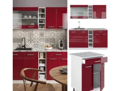 Single-Küchen<Vicco R-Line Singleküche Bordeaux Hochglanz/Weiß 160 cm AP Eiche ohne E-Geräte Brilliant Bordeaux