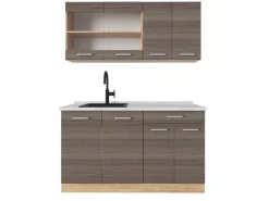 Vicco R-Line Singleküche /Goldkraft Eiche 140 cm AP Marmor ohne E-Geräte Single-Küchen