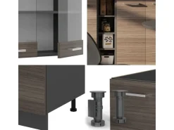 Single-Küchen<Vicco R-Line Singleküche /Anthrazit 160 cm AP Eiche ohne E-Geräte Edelgrau