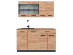Best Vicco R-Line SingleKüche Goldkraft Eiche/Anthrazit 140 cm AP Eiche Opt 2 ohne E-Geräte Single-Küchen