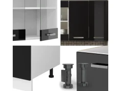 Single-Küchen<Vicco R-Line Singleküche /Weiß 140 cm AP Anthrazit ohne E-Geräte Schwarz Hochglanz