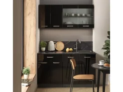 Single-Küchen<Vicco R-Line Singleküche /Anthrazit 140 cm AP Eiche ohne E-Geräte Schwarz Hochglanz