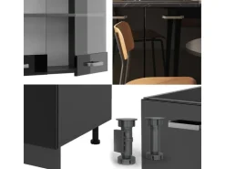 Single-Küchen<Vicco R-Line Singleküche /Anthrazit 140 cm AP Eiche ohne E-Geräte Schwarz Hochglanz