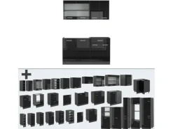 Single-Küchen<Vicco R-Line Singleküche /Anthrazit 140 cm AP Eiche ohne E-Geräte Schwarz Hochglanz