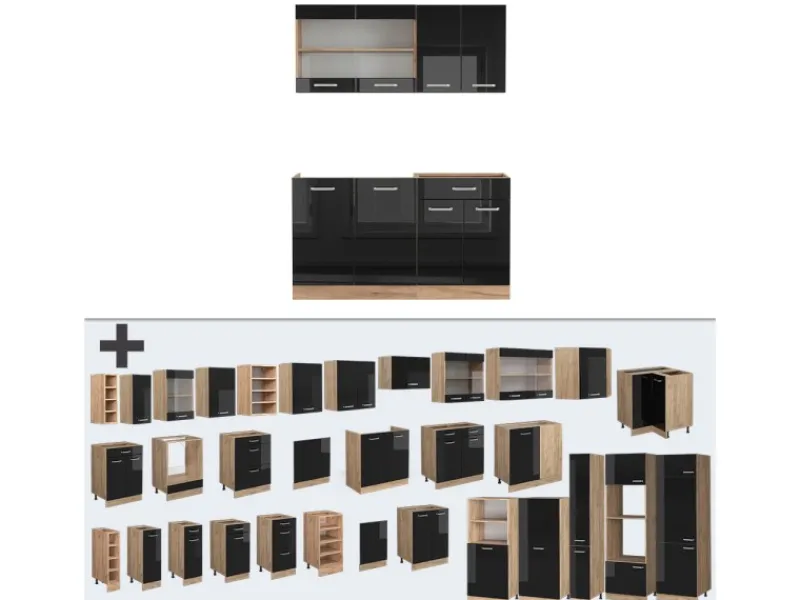 Outlet Vicco R-Line Singleküche /Goldkraft Eiche 140 cm ohne Arbeitsplatte ohne E-Geräte Single-Küchen