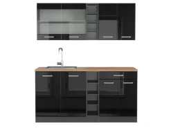 Hot Vicco R-Line Singleküche /Anthrazit 160 cm AP Eiche ohne E-Geräte Schwarz Hochglanz