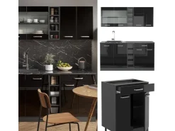 Hot Vicco R-Line Singleküche /Anthrazit 160 cm AP Eiche ohne E-Geräte Schwarz Hochglanz