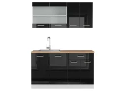 Sale Vicco R-Line Singleküche /Weiß 140 cm AP Eiche ohne E-Geräte Schwarz Hochglanz
