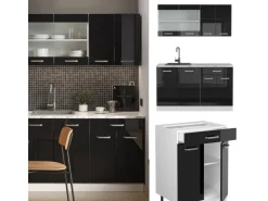 Sale Vicco R-Line Singleküche /Weiß 140 cm AP Eiche ohne E-Geräte Schwarz Hochglanz