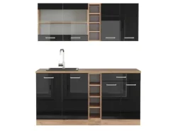 Clearance Vicco R-Line Singleküche /Goldkraft Eiche 160 cm AP Eiche ohne E-Geräte Schwarz Hochglanz