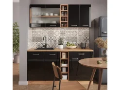 Clearance Vicco R-Line Singleküche /Goldkraft Eiche 160 cm AP Eiche ohne E-Geräte Schwarz Hochglanz
