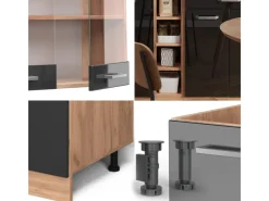Vicco R-Line Singleküche /Goldkraft Eiche 160 cm AP Marmor ohne E-Geräte Single-Küchen
