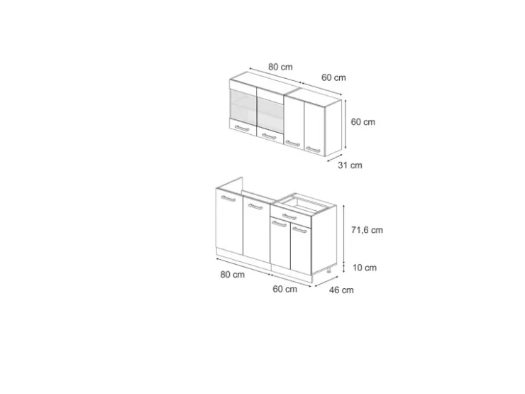 Single-Küchen<Vicco R-Line Singleküche /Goldkraft Eiche 140 cm AP Eiche ohne E-Geräte Schwarz Hochglanz