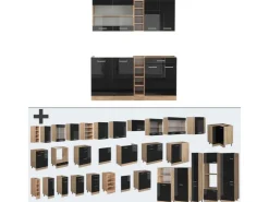 Discount Vicco R-Line Single Küche /Goldkraft Eiche 160 cm ohne Arbeitsplatte ohne E-Geräte Schwarz Hochglanz