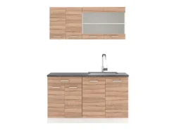 Vicco R-Line Singleküche Sonoma/Weiß 140 cm AP Anthrazit ohne E-Geräte Single-Küchen