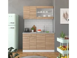 Vicco R-Line Singleküche Sonoma/Weiß 140 cm AP Anthrazit ohne E-Geräte Single-Küchen