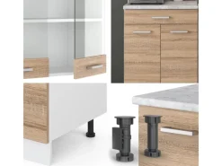 Vicco R-Line Singleküche Sonoma/Weiß 140 cm AP Anthrazit ohne E-Geräte Single-Küchen