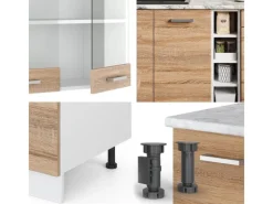 Vicco R-Line Singleküche Sonoma/Weiß 160 cm AP Anthrazit ohne E-Geräte Single-Küchen