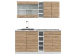 Single-Küchen<Vicco R-Line Singleküche Sonoma/Weiß 160 cm AP Marmor ohne E-Geräte Sonoma-Weiß