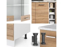 Single-Küchen<Vicco R-Line Singleküche Sonoma/Weiß 160 cm AP Marmor ohne E-Geräte Sonoma-Weiß