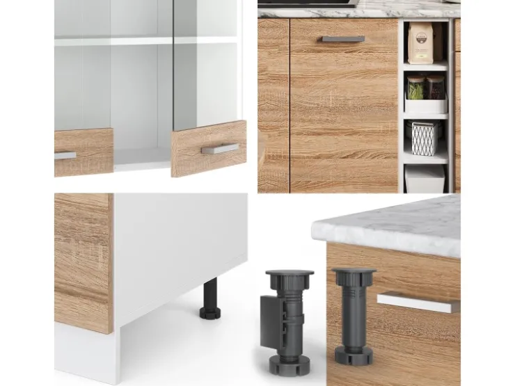 Single-Küchen<Vicco R-Line Singleküche Sonoma/Weiß 160 cm AP Marmor ohne E-Geräte Sonoma-Weiß