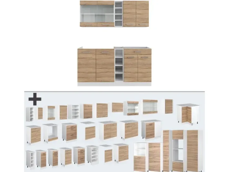 Single-Küchen<Vicco R-Line Singleküche Sonoma/Weiß 160 cm AP Marmor ohne E-Geräte Sonoma-Weiß