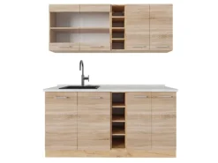 Vicco R-Line Single Küche Sonoma/Goldkraft Eiche 160 cm AP Marmor ohne E-Geräte Single-Küchen