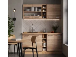 Vicco R-Line Single Küche Sonoma/Goldkraft Eiche 160 cm AP Marmor ohne E-Geräte Single-Küchen