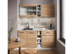 Vicco R-Line Singleküche Sonoma/Weiß 160 cm AP Eiche ohne E-Geräte Single-Küchen