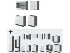Single-Küchen<Vicco R-Line Singleküche /Anthrazit 140 cm ohne Arbeitsplatte ohne E-Geräte Weiß Hochglanz