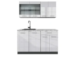 Online Vicco R-Line Singleküche /Anthrazit 140 cm AP Marmor ohne E-Geräte Weiß Hochglanz
