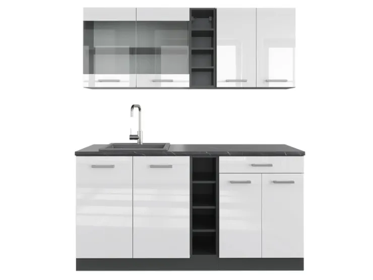Single-Küchen<Vicco R-Line Singleküche /Anthrazit 160 cm AP Anthrazit ohne E-Geräte Weiß Hochglanz