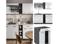 Single-Küchen<Vicco R-Line Singleküche /Anthrazit 160 cm AP Anthrazit ohne E-Geräte Weiß Hochglanz