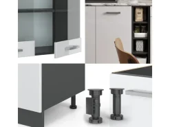 Single-Küchen<Vicco R-Line Singleküche /Anthrazit 160 cm AP Anthrazit ohne E-Geräte Weiß Hochglanz