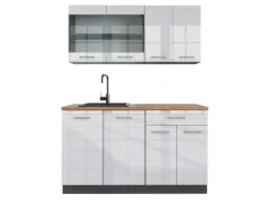 Single-Küchen<Vicco R-Line Singleküche /Anthrazit 140 cm AP Eiche ohne E-Geräte Weiß Hochglanz