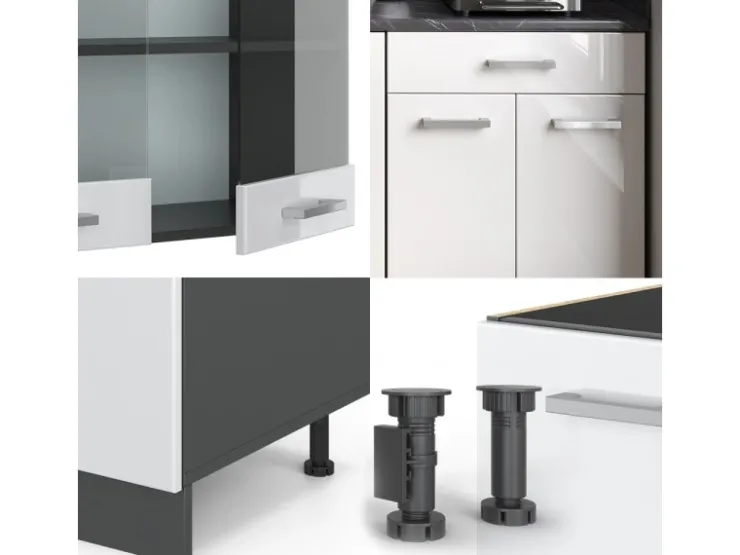 Single-Küchen<Vicco R-Line Singleküche /Anthrazit 140 cm AP Eiche ohne E-Geräte Weiß Hochglanz