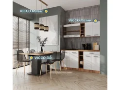 Single-Küchen|Herde<Vicco R-Line Singleküche Weiß Hochglanz/Goldkraft Eiche 160 cm ohne Arbeitsplatte ohne E-Geräte Hochglanz Weiß