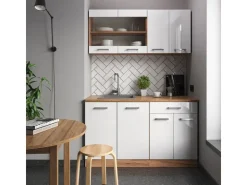 Single-Küchen<Vicco R-Line Singleküche Weiß Hochglanz/Goldkraft Eiche 140 cm AP Anthrazit ohne E-Geräte Hochglanz Weiß