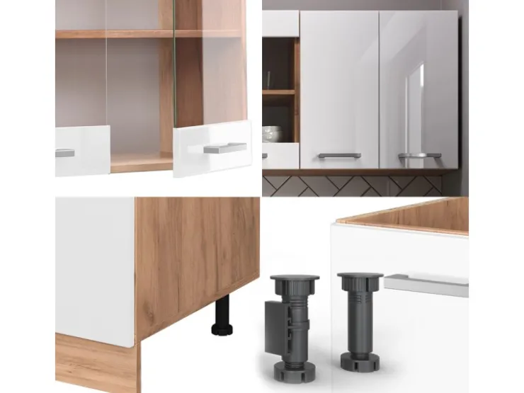 Single-Küchen<Vicco R-Line Singleküche Weiß Hochglanz/Goldkraft Eiche 140 cm AP Anthrazit ohne E-Geräte Hochglanz Weiß