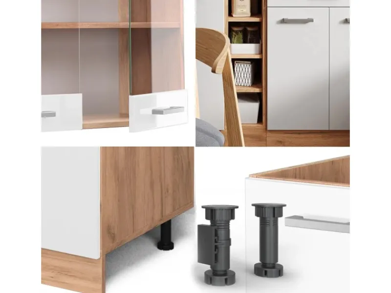 Sale Vicco R-Line Singleküche Weiß Hochglanz/Goldkraft Eiche 160 cm AP Marmor ohne E-Geräte Single-Küchen