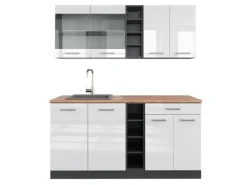 Single-Küchen<Vicco R-Line Singleküche /Anthrazit 160 cm AP Eiche ohne E-Geräte Weiß Hochglanz