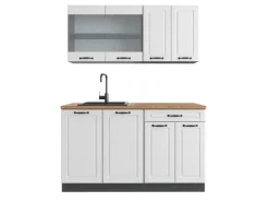 Clearance Vicco R-Line Singleküche Weiß Landhaus/Anthrazit 140 cm AP Eiche ohne E-Geräte Single-Küchen