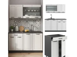 Clearance Vicco R-Line Singleküche Weiß Landhaus/Anthrazit 140 cm AP Eiche ohne E-Geräte Single-Küchen