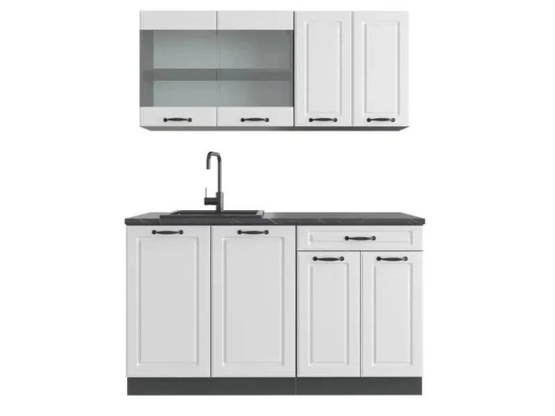 Discount Vicco R-Line Singleküche Weiß Landhaus/Anthrazit 140 cm ohne Arbeitsplatte ohne E-Geräte Single-Küchen|Einbauküchen