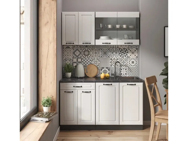 Discount Vicco R-Line Singleküche Weiß Landhaus/Anthrazit 140 cm ohne Arbeitsplatte ohne E-Geräte Single-Küchen|Einbauküchen
