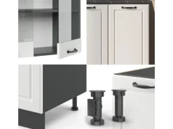Discount Vicco R-Line Singleküche Weiß Landhaus/Anthrazit 140 cm ohne Arbeitsplatte ohne E-Geräte Single-Küchen|Einbauküchen