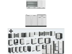 Discount Vicco R-Line Singleküche Weiß Landhaus/Anthrazit 140 cm ohne Arbeitsplatte ohne E-Geräte Single-Küchen|Einbauküchen