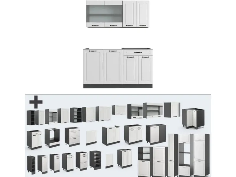 Discount Vicco R-Line Singleküche Weiß Landhaus/Anthrazit 140 cm ohne Arbeitsplatte ohne E-Geräte Single-Küchen|Einbauküchen